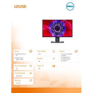 Monitor U2520D 25 cali HDR QHD (2560x1440) /16:9/HDMI/DP/USB-C/2xUSB 3.0/3Y PPG