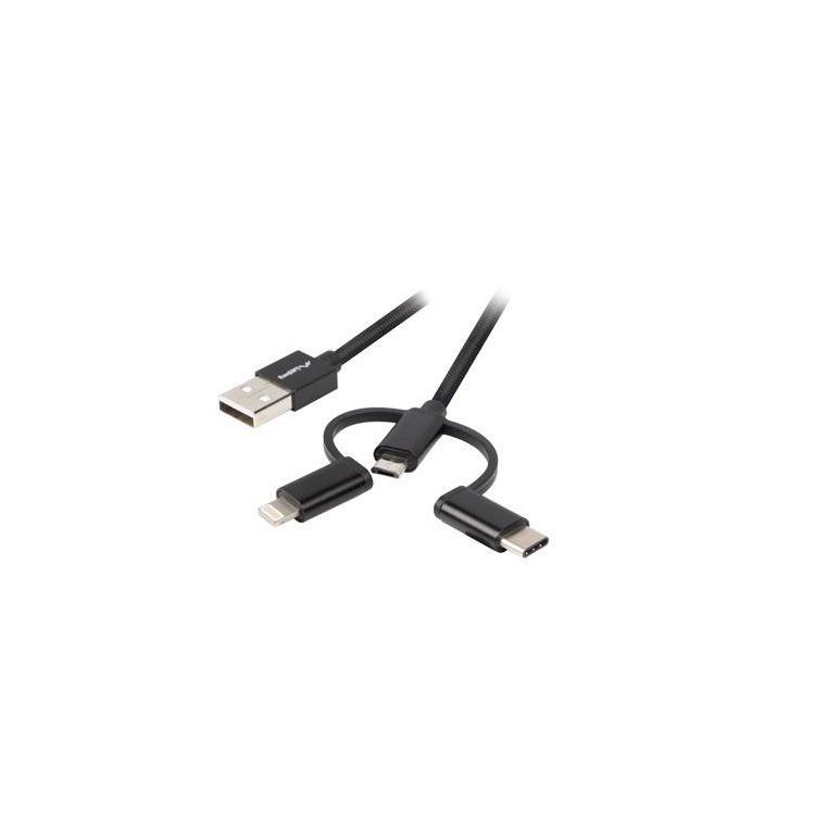 Kabel 3in1 USB-A(M)- USB MICRO(M)+LIGHTNING(M)+USB-C(M) 2.0 1M czarny premium