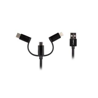 Kabel 3in1 USB-A(M)- USB MICRO(M)+LIGHTNING(M)+USB-C(M) 2.0 1M czarny premium