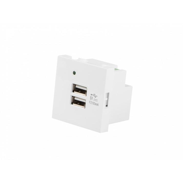 Gniazdo 45x45 230v ładowarka 2xUSB 2.1A Białe