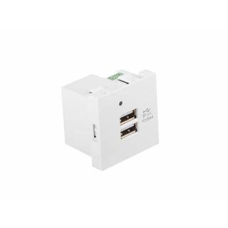 Gniazdo 45x45 230v ładowarka 2xUSB 2.1A Białe