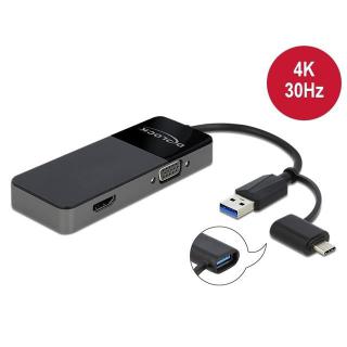 Adapter USB-A + USB-C 3.0 - HDMI 4K + VGA M/F na kablu...