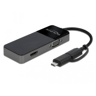 Adapter USB-A + USB-C 3.0 - HDMI 4K + VGA M/F na kablu 12cm Czarny