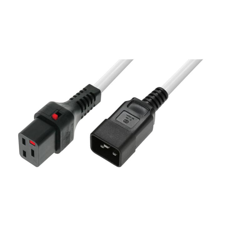 Kabel zasilający serwerowy blokada IEC LOCK 3x1,5mm2 C20 prosty/C19 prosty M/Ż 2m Biały