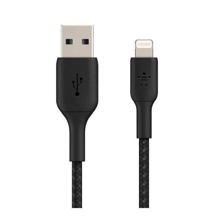 Kabel Braided USB- Lightning 15cm czarny