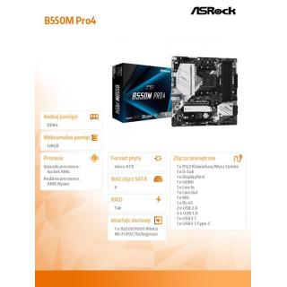 Płyta główna B550M Pro4 AM4 4DDR4 HDMI/DP/D-SUB M.2 mATX