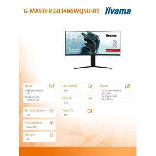 Monitor 34 cale GB3466WQSU-B1 VA,UWQHD,144HZ,1MS,1500R,HDMI/DPx2,USB 3.0