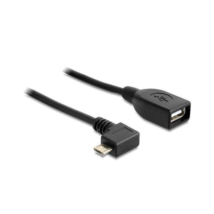 Kabel USB MICRO(M) kątowy prawo- USB-A(F) 2.0 0.5M OTG czarny