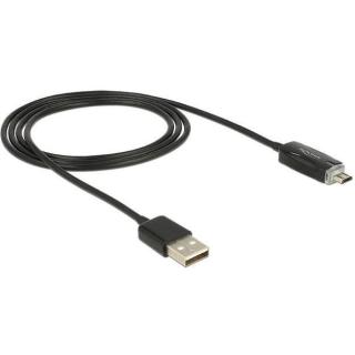 Kabel USB MICRO(M)- USB-A(M) 2.0 1M czarny wskaźnik ładow.LED