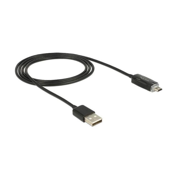 Kabel USB MICRO(M)- USB-A(M) 2.0 1M czarny wskaźnik ładow.LED