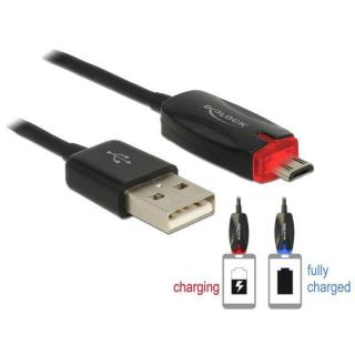 Kabel USB MICRO(M)- USB-A(M) 2.0 1M czarny wskaźnik ładow.LED