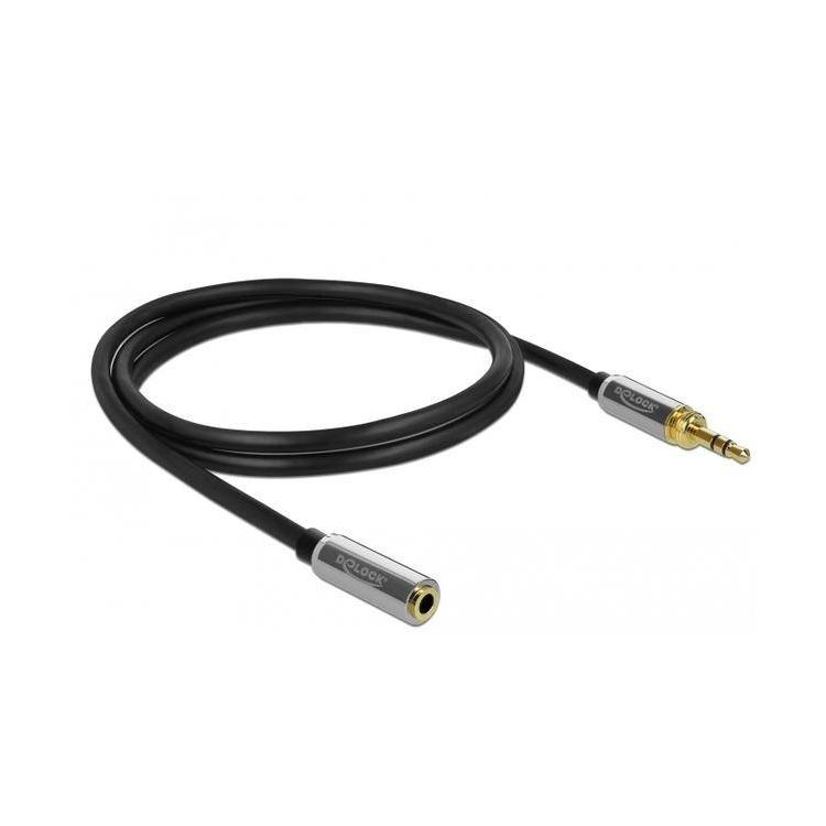 Przedłużacz audio MINIJACK 3.5MM M/F 3 PIN + przejściówka nakr. JACK 6.35MM 1M czarny