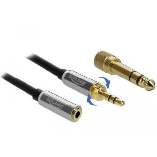 Przedłużacz audio MINIJACK 3.5MM M/F 3 PIN + przejściówka nakr. JACK 6.35MM 1M czarny