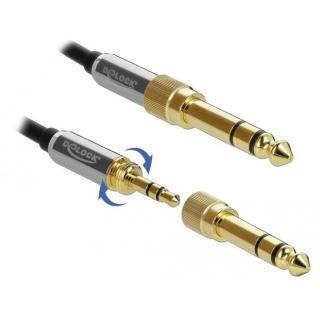 Przedłużacz audio MINIJACK 3.5MM M/F 3 PIN + przejściówka nakr. JACK 6.35MM 1M czarny