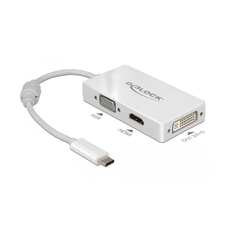 Adapter USB C(M)- HDMI(F)/VGA(F)/DVI(F)(24+5)(THUNDERBOLT 3) na kablu 13cm biały