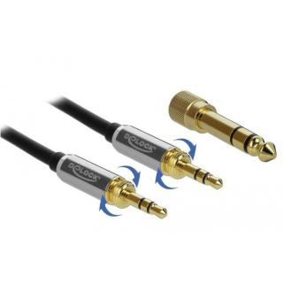 Kabel audio minijack 3.5mm M/M 3 PIN + 2x przejściówka nakręcana jack 6.35mm 1m czarny