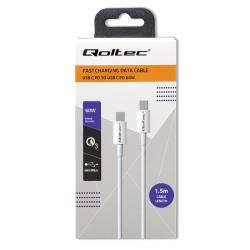 Kabel USB Qoltec 2.0 typ C | USB 2.0 typ C 60W | QC 3.0 | PD | 1.5m | Biały