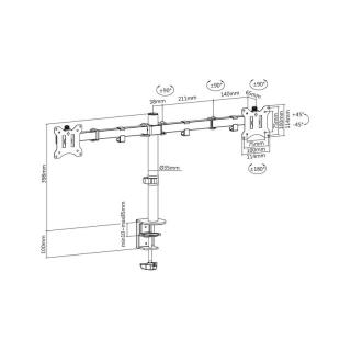 Uchwyt biurkowy podwójny z zaciskiem 2xLCD max. 32" max. Obciążenie 2x 8kg uchylno-obrotowy czarny