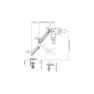 Ramię biurkowe pojedyńcze z zaciskiem 1xLCD max. 32 cale max. 9 kg uchylno-obrotowe 180 (PIVOT)