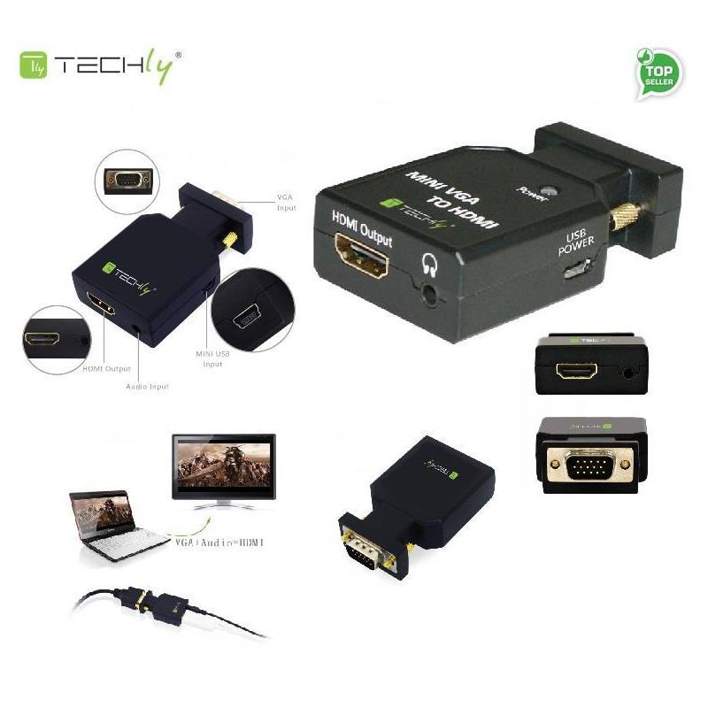 Adapter Techly IDATA VGA-HDMINI VGA+Audio Jack 3,5mm na HDMI 1080p