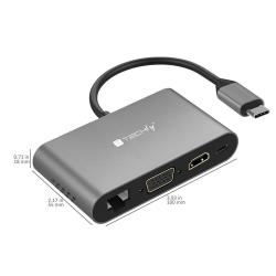 Kabel adapter Techly USB-C MultiPort HDMI/VGA/RJ45/USB-C PD/ USB-A MicroSD