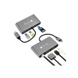 Kabel adapter Techly USB-C MultiPort HDMI/VGA/RJ45/USB-C PD/ USB-A MicroSD