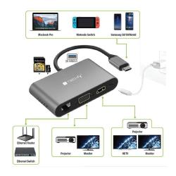 Kabel adapter Techly USB-C MultiPort HDMI/VGA/RJ45/USB-C PD/ USB-A MicroSD