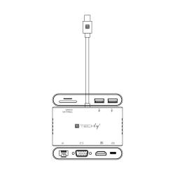 Kabel adapter Techly USB-C MultiPort HDMI/VGA/RJ45/USB-C PD/ USB-A MicroSD