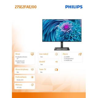 Monitor 275E2FAE 27 cali IPS HDMIx2 DP Głośniki HAS