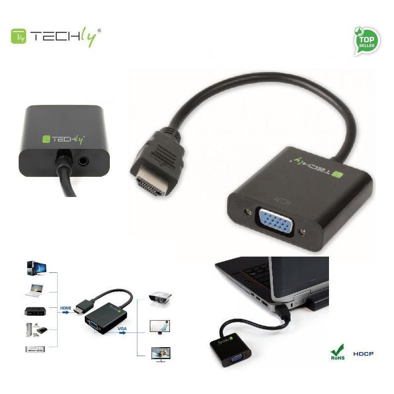 Adapter Techly HDMI-VGA2A HDMI męski na VGA żeński z audio, czarny 0,1m IDATA