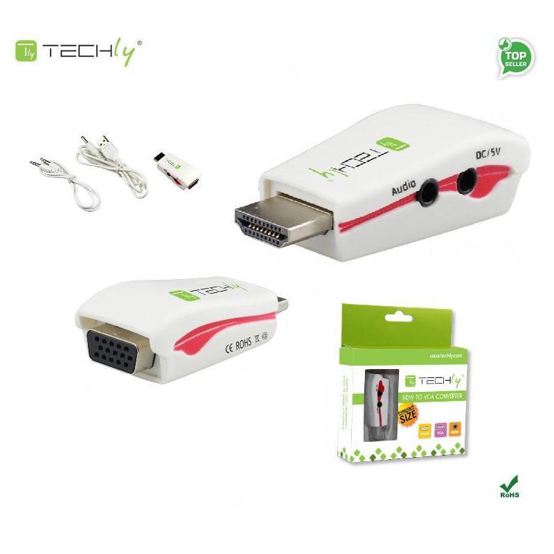 Adapter Techly HDMI-VGA2MA HDMI na VGA M/F z audio, wersja mini, biały IDATA