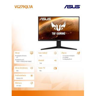 Monitor 27 cali VG279QL1A TUF GAMING 165Hz IPS HDMIx2 DP Głośnik