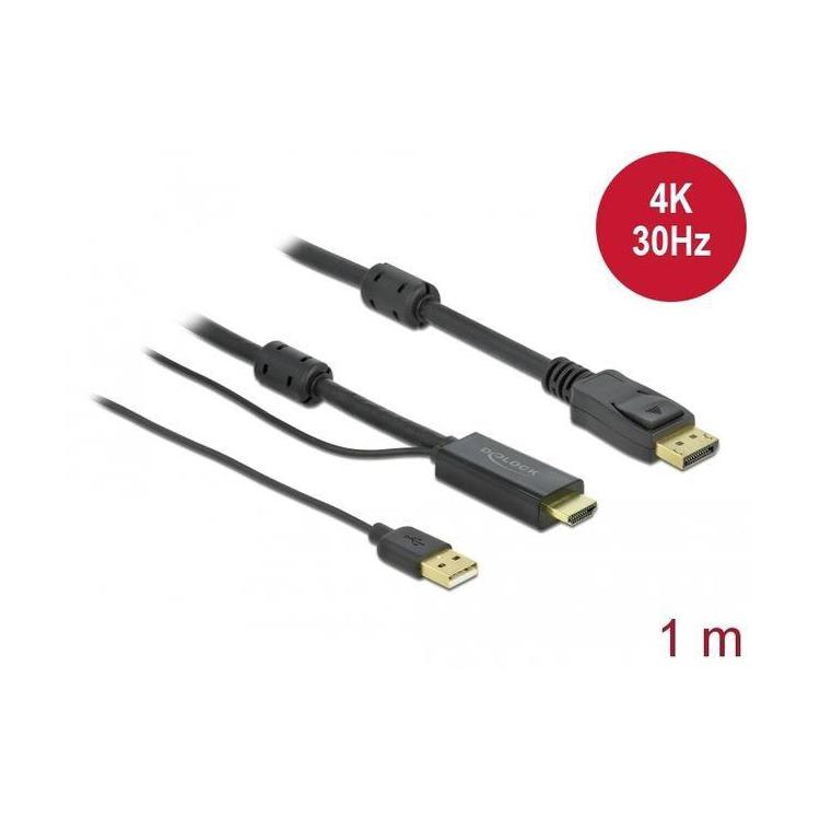 Kabel HDMI(M) - DISPLAYPORT(M) 4K 1M ZASILANY USB A(M) CZARNY