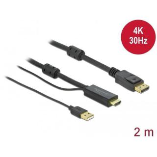 Kabel HDMI(M) - DISPLAYPORT(M) 4K 2M ZASILANY USB A(M) czarny