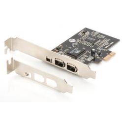 Kontroler Firewire (400) DIGITUS PCI Express, 3xZew. IEEE1394a 6pin + Mini, Low Profile