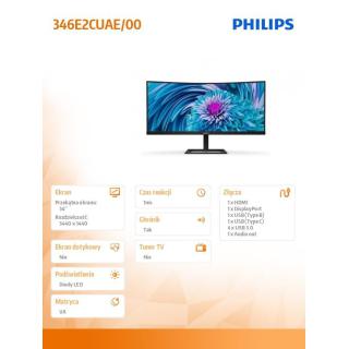 Monitor 346E2CUAE 34 cale VA Curved HDMI DP USB-C HAS Głośniki