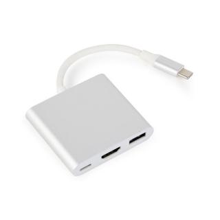 Adapter USB typ C srebrny USB C, USB A 3.0, HDMI