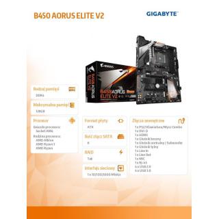 Płyta główna B450 AORUS ELITE V2 AM4 4DDR4 DVI/HDMI/M.2 ATX