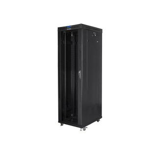 Szafa instalacyjna rack stojąca 19 42U 600x1000 czarna, drzwi szklane lcd (flat pack)