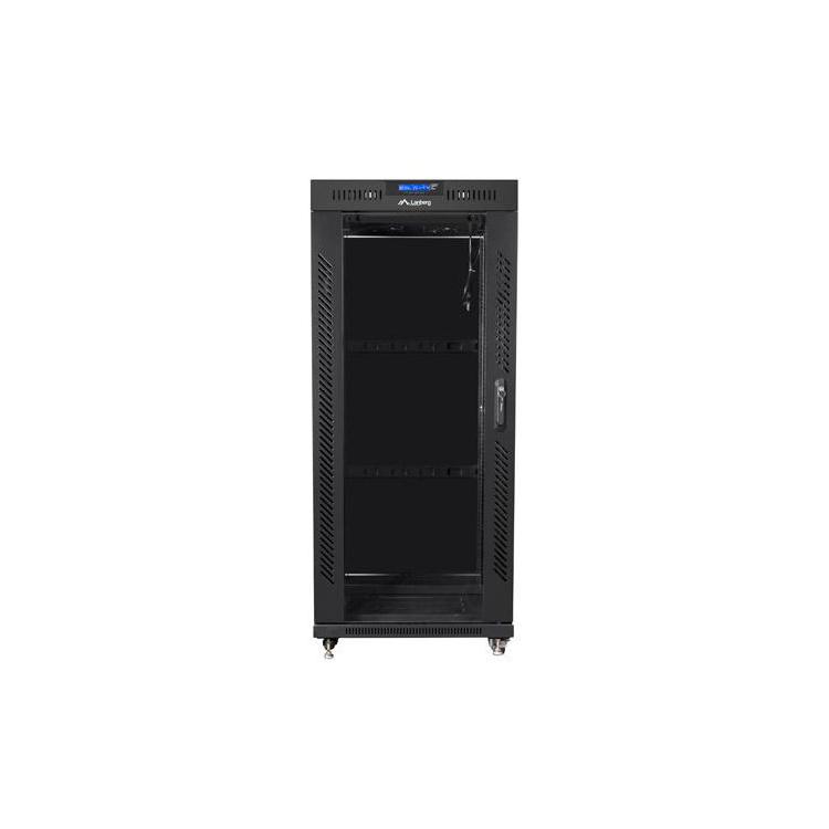 Szafa instalacyjna rack stojąca 19 27U 600x800 czarna, drzwi szklane LCD (Flat pack)