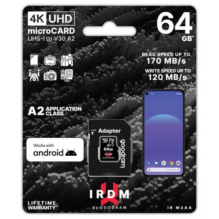 Karta pamięci microSD IRDM 64GB UHS-I U3 A2 + adapter