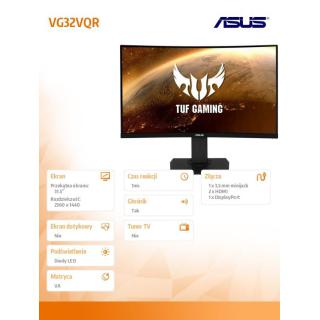 Monitor 32 cale VG32VQR 165Hz WQHD HDMI DP 1800R HDR400 Głośnik 400cd/m2 G-SYNC Regulacja wysokości 0-140mm