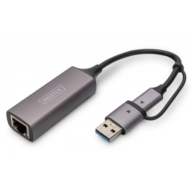 Karta sieciowa przewodowa USB 3.1 Typ C + USB A do 1x RJ45 2.5 Gigabit Ethernet 10/100/1000/2500Mbps