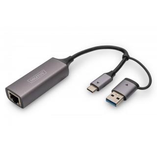 Karta sieciowa przewodowa USB 3.1 Typ C + USB A do 1x RJ45 2.5 Gigabit Ethernet 10/100/1000/2500Mbps