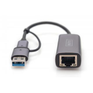 Karta sieciowa przewodowa USB 3.1 Typ C + USB A do 1x RJ45 2.5 Gigabit Ethernet 10/100/1000/2500Mbps