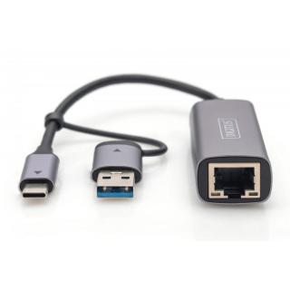 Karta sieciowa przewodowa USB 3.1 Typ C + USB A do 1x RJ45 2.5 Gigabit Ethernet 10/100/1000/2500Mbps