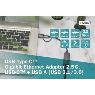 Karta sieciowa przewodowa USB 3.1 Typ C + USB A do 1x RJ45 2.5 Gigabit Ethernet 10/100/1000/2500Mbps