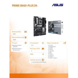 Płyta główna PRIME B660-PLUS D4 s1700 4DDR4 DP/HDMI M.2 ATX