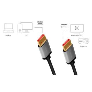 Kabel DisplayPort 8K/60 Hz,DP/M do DP/M aluminiowy 1m