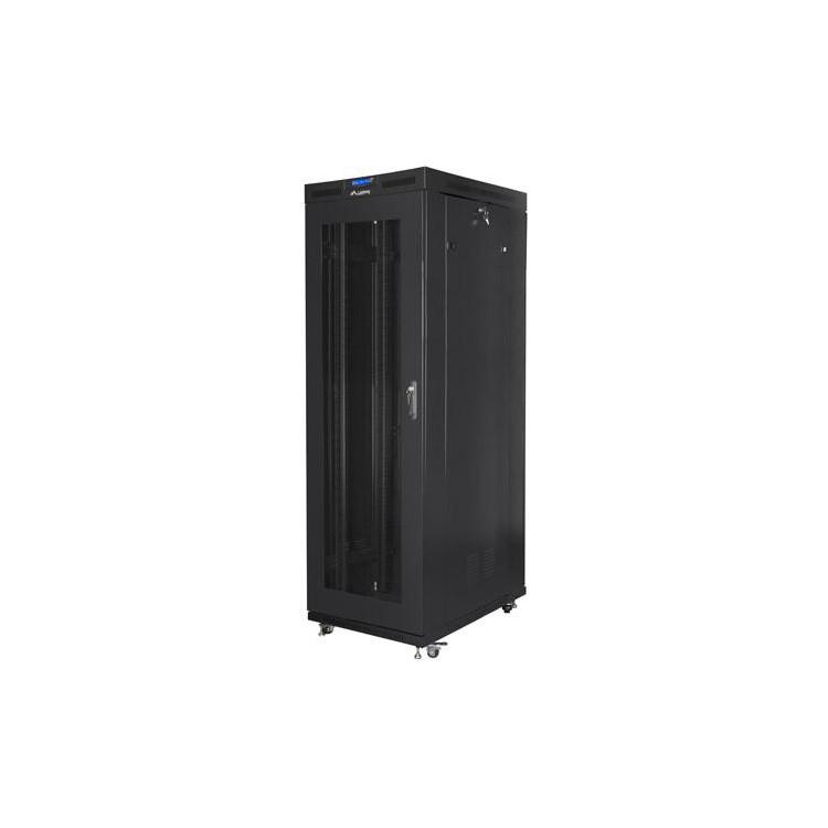 Szafa instalacyjna rack stojąca 19 cali 37U 800x1000 czarna drzwi perforowane LCD ( Flat pack)